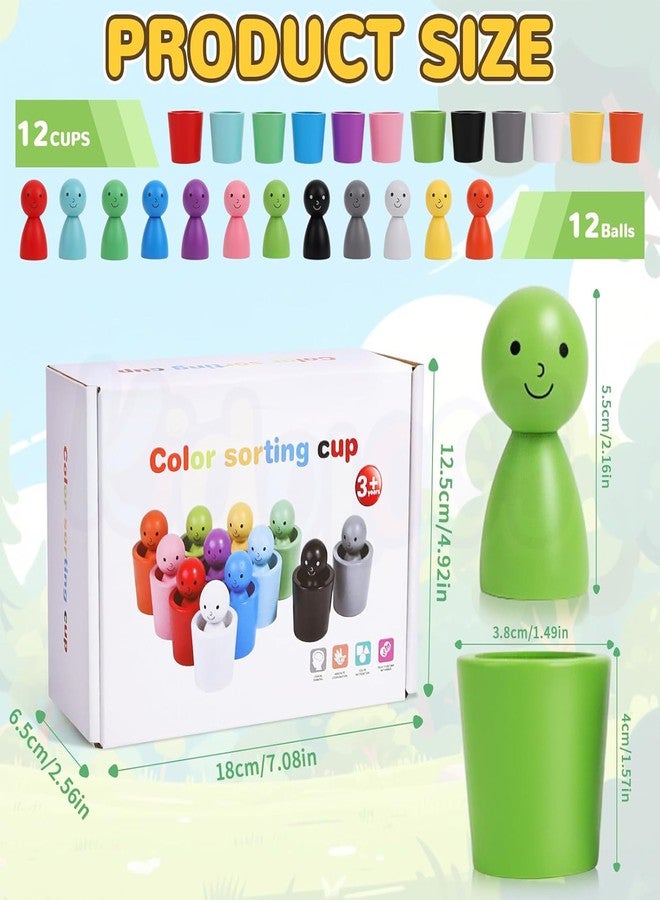 Kidology Color Sorting Cups Toy for Toddlers | 12 Wooden Matching Dolls with Cups | Montessori Stacking & Color Recognition Game | Educational Preschool Learning Toy for Kids 3+ Years - Image 2